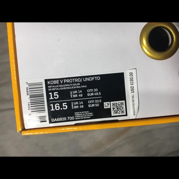 New Undefeated X Kobe Protro Hall of Fame Size 15 - Picture 10 of 12